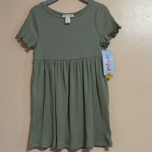 Cat & Jack Olive Ribbed Flutter Sleeve Kids Dress